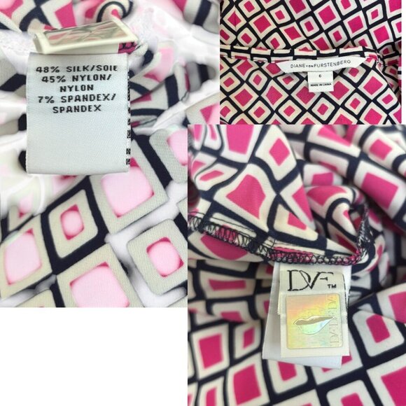 DIANE VON FURSTENBURG WRAP SHORT SLEEVE‎ SILK PINK CHECK DRESS SZ.6 MEDIUM EUC - Picture 4 of 4